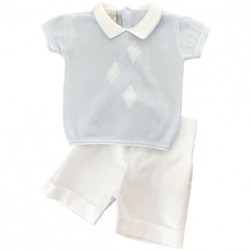 Boys Pale Blue & White Shorts Set 